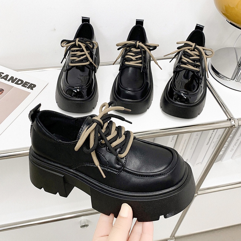 Giày Da Mũi Tròn Đế Dày Phong Cách Anh Quốc Thời Trang 2023 Cho Nữ