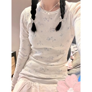 Brandy melville Áo Thun Tay Dài Màu Trơn In Hoa Thời Trang Thu Đông Cho Nữ