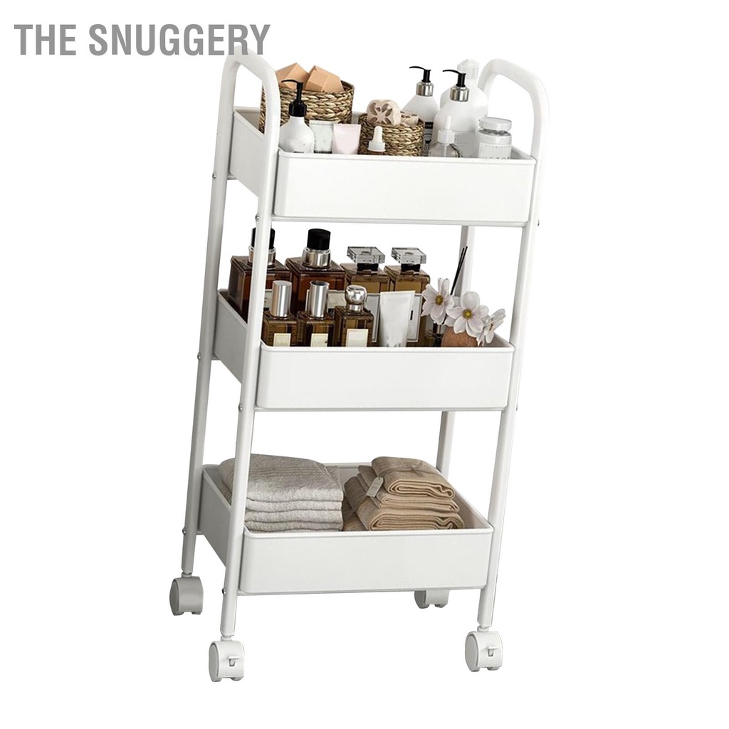 The Snuggery Xe đẩy tiện ích 3 tầng Giá để đồ đa năng có bánh xe cho phòng ngủ Nhà bếp Văn Ký túc xá