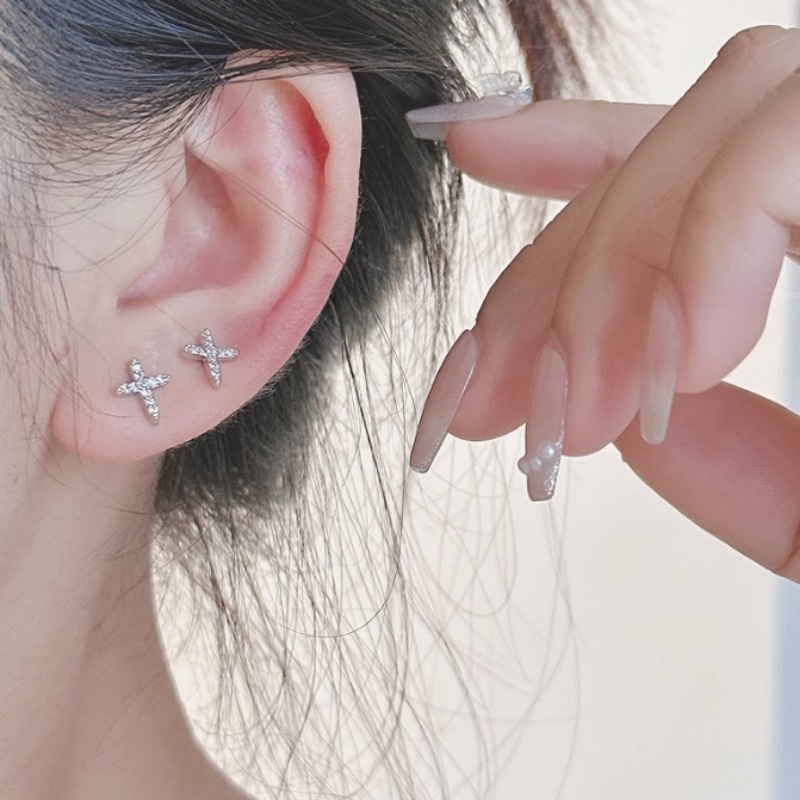 We flower Bông Tai Mạ Bạc 925 Hình Học Đính Pha Lê / Vương Miện / Ngôi Sao Phong Cách Hàn Quốc Thời Trang Cho Nữ