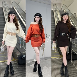 Váy len lệch vai kèm belt hàng QC loại đẹp