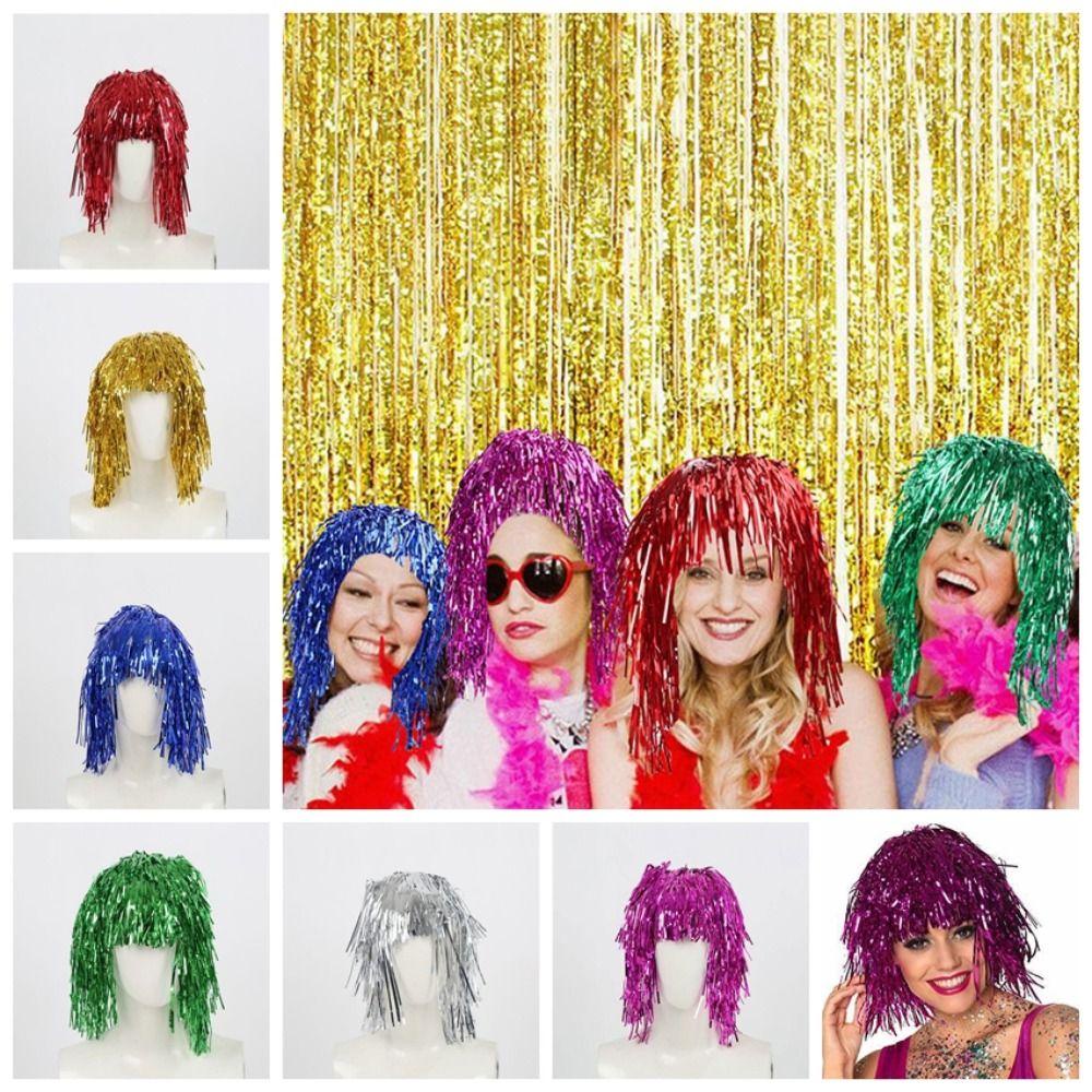 Isitaftb Tóc Giả Lá Kim Loại Lấp Lánh Phối Tua Rua Hóa Trang halloween Vui Nhộn