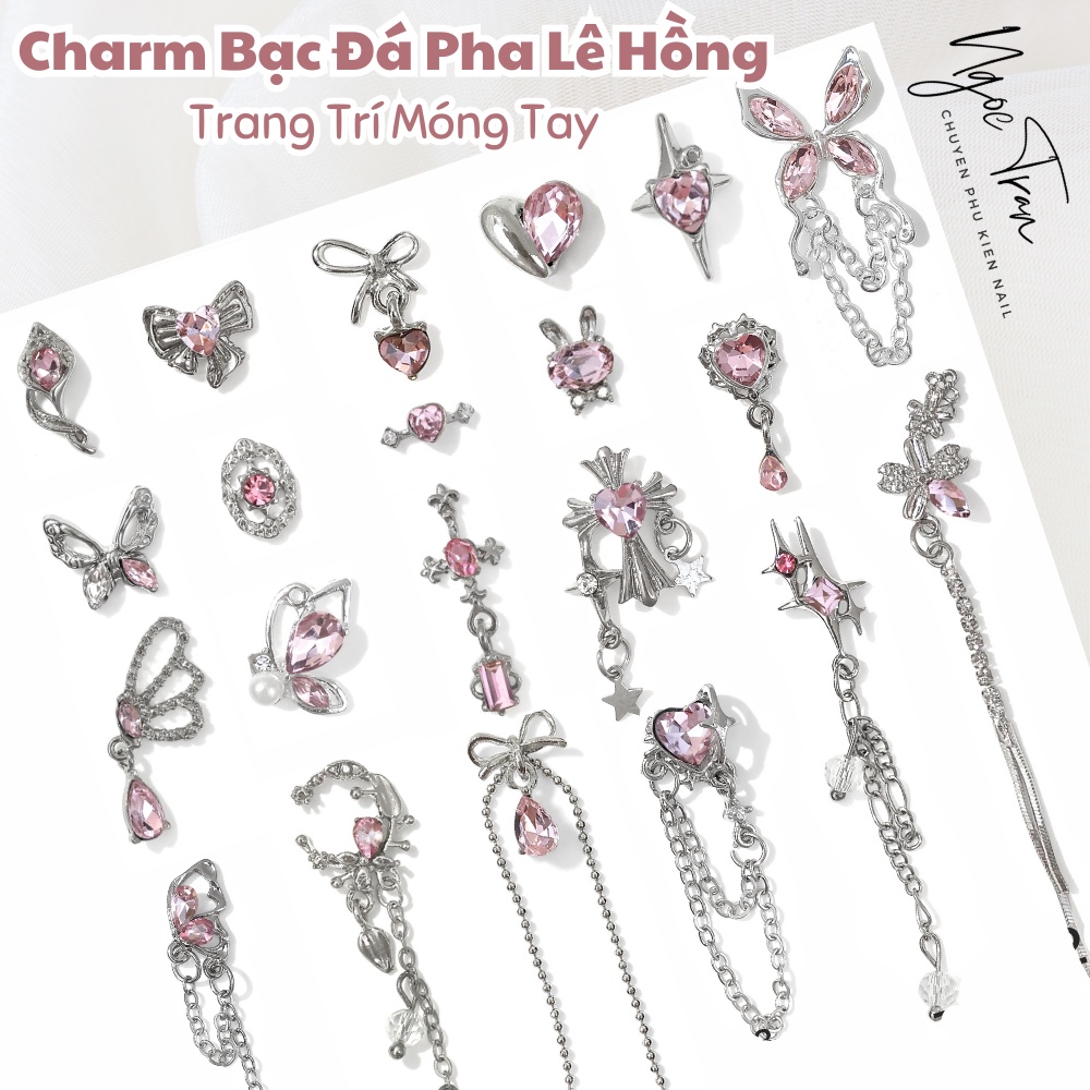 Charm Bạc Đá Pha Lê Hồng Pastel | Trang Trí Móng Tay