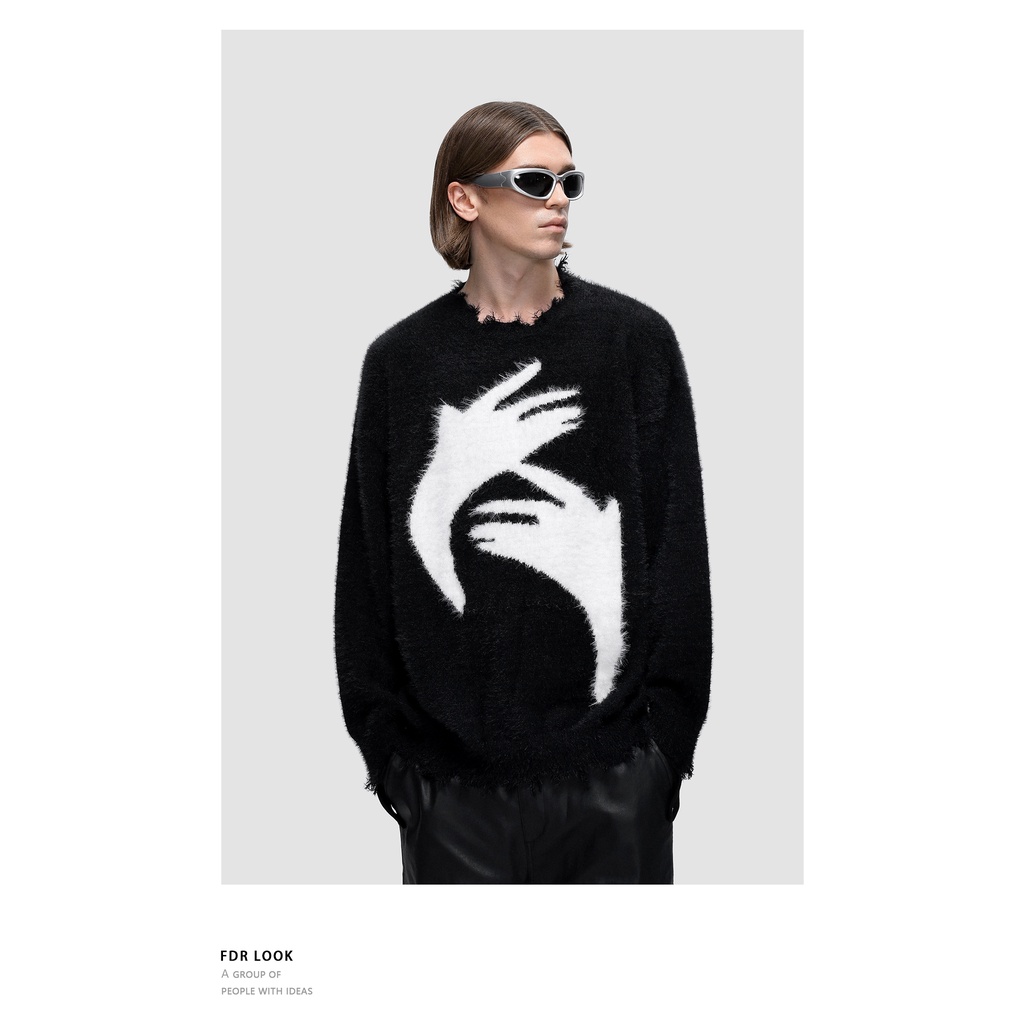 Áo sweater Cổ Tròn Thiết Kế Xẻ Rách Phong Cách Mỹ Thời Trang Thu Đông Cho Cặp Đôi