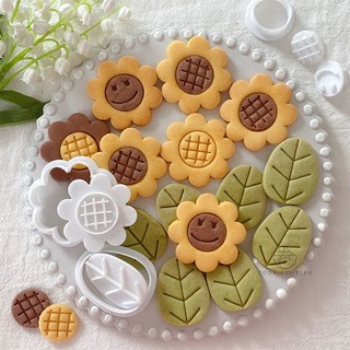Set 3 khuôn cắt bánh quy + 4 khuôn nhấn hình lá hoa hướng dương