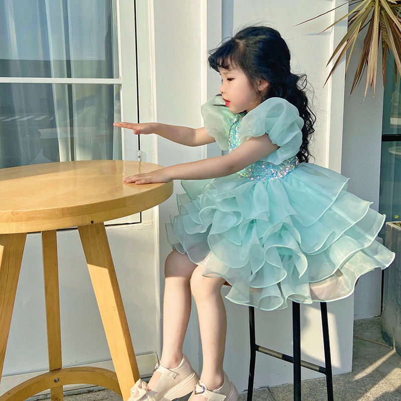 Bé Gái Mới Năm 2023 Váy Công Chúa sequin Bánh Ngọt Ngắn Tay