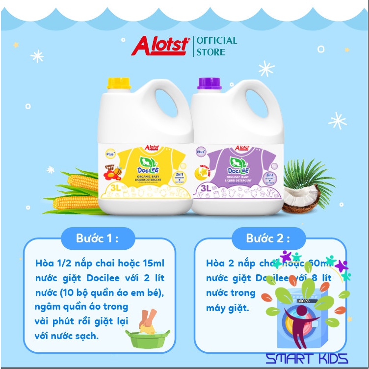 Nước Giặt Xả Quần áo Em Bé Sơ Sinh Docilee Organic 1 Lít Mẫu Mới