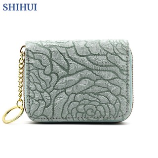 Ví đựng thẻ SHIHUI có khóa kéo sức chứa lớn họa tiết hoa phong cách Hàn Quốc cho nữ