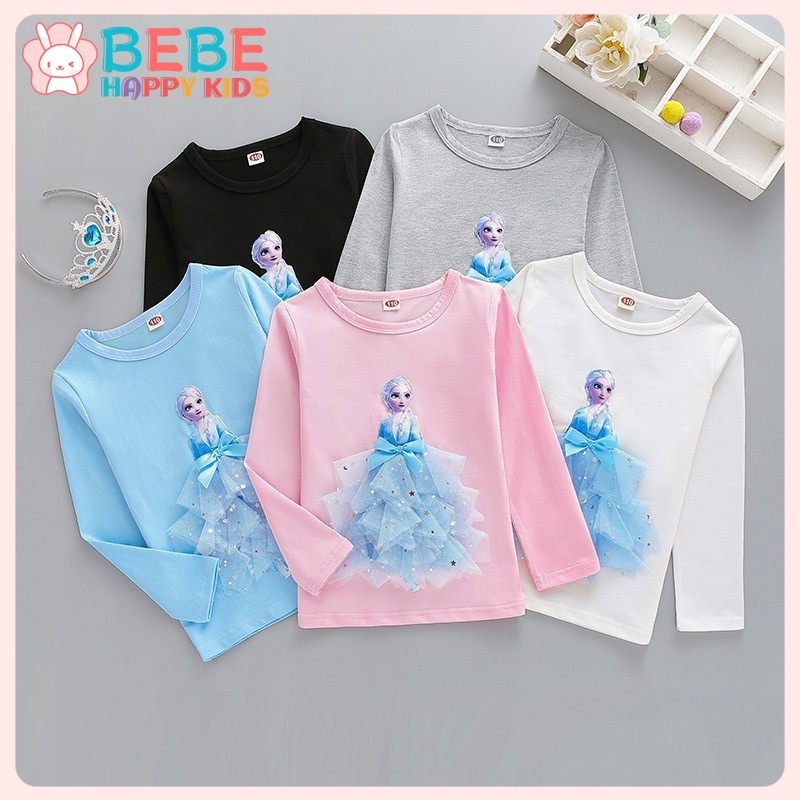 Elsa Áo Thun Tay Dài In Hình Công Chúa elsa Thời Trang Thu Đông 2023 Cho Bé Gái