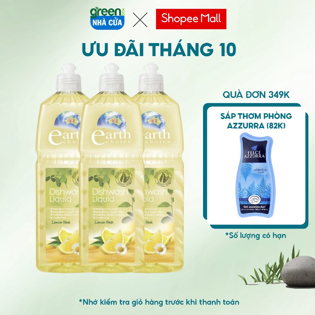 Combo 3 Nước Rửa Chén EARTH CHOICE An Toàn Với Cả Đồ Dùng Ăn Uống Của Bé, Không Khô Da Tay Chiết Xuất Chanh Dung Tích 1L