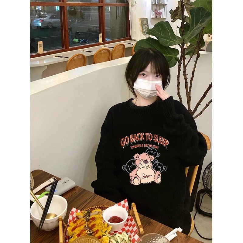 HIIXIIVI Áo Sweater cotton Tay Dài Dáng Rộng In Họa Tiết Thời Trang Hàn Quốc Mới 2024