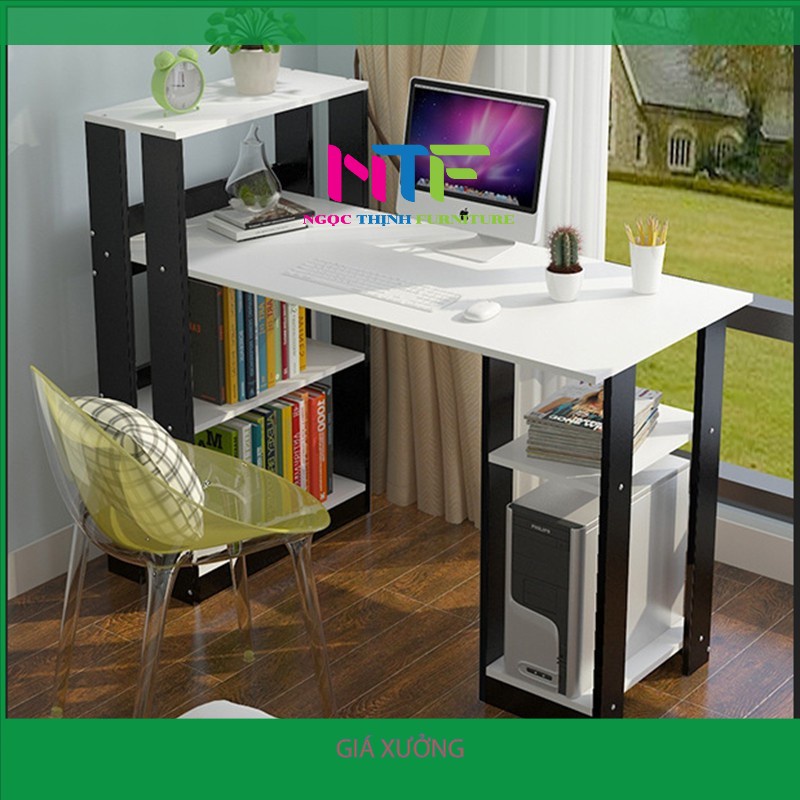 Ngọc Thịnh-BKS3T Bàn làm việc NTFdecor Kèm Kệ Sách Thông Minh NTF-09 Đen Trắng