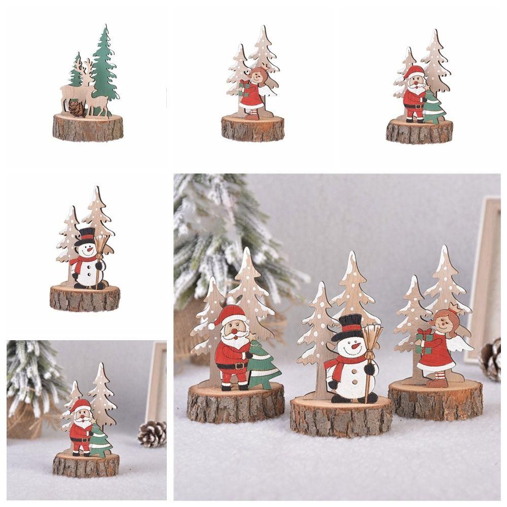 HCHC Phụ Kiện Trang Trí Giáng Sinh Để Bàn Bằng Gỗ Hình Ông Già Noel Hoạt Hình Dễ Thương