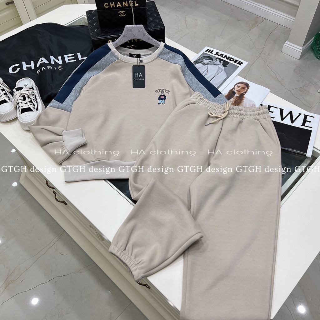 Siuu phẩm Set nỉ gấu thêu phối màu so hott hàng QC