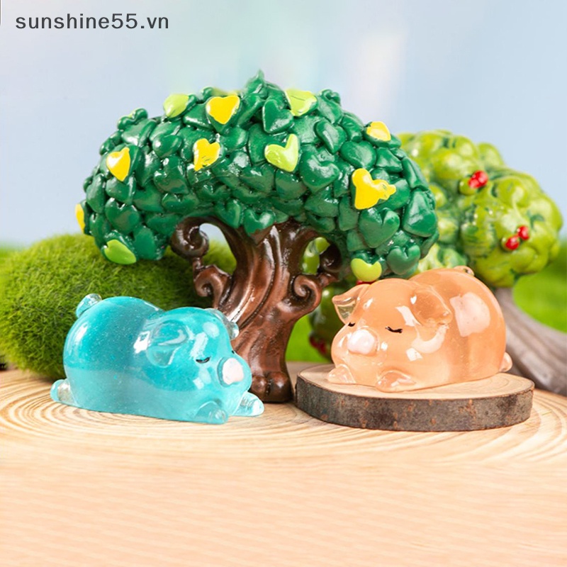 Bộ 2 Tượng Heo mini Dạ Quang Trang Trí Tiểu Cảnh / Xe Hơi vn