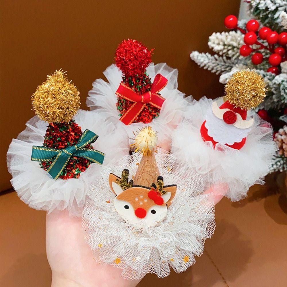 Shanhai Kẹp Tóc Trang Trí Giáng Sinh Đính Nơ Tuần Lộc Giáng Sinh Sáng Tạo sequin Hình Ông Già Noel Màu Đỏ Cho Trẻ Em