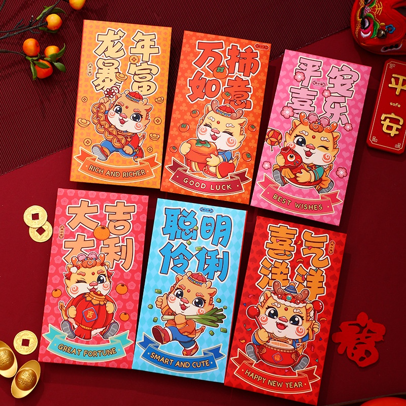 Set 6 Bao Lì Xì Đỏ angpao Mừng Năm Mới 2024