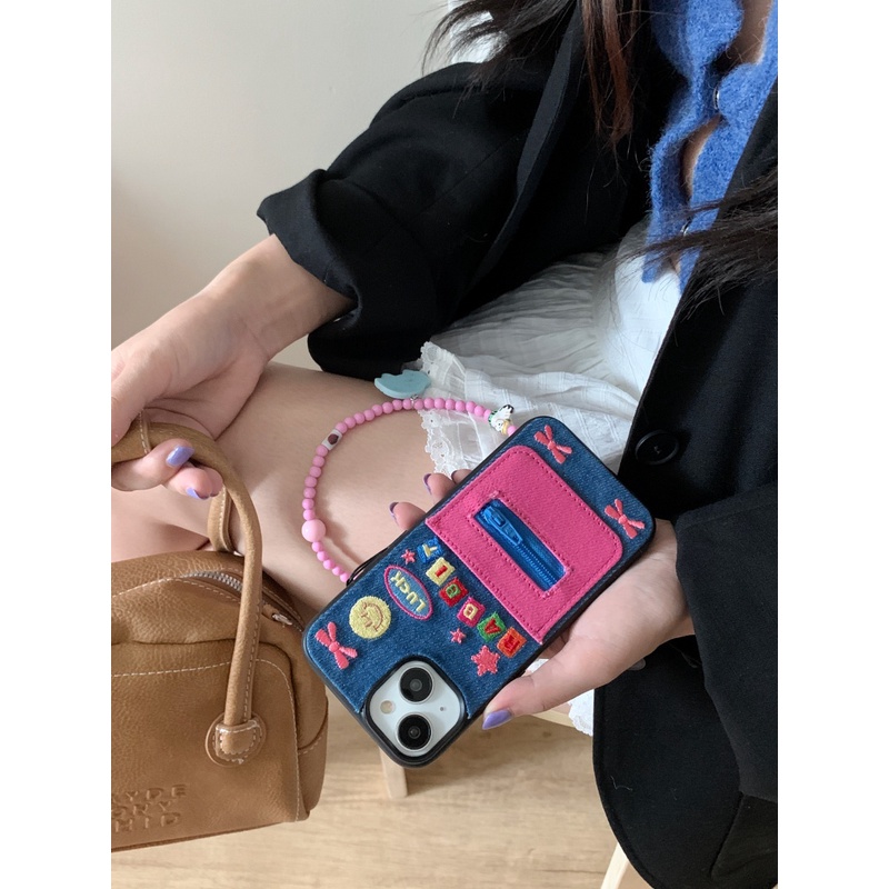 Thẻ Ốp Điện Thoại Da denim Có Dây Kéo Cho iphone 11 12 13 14 15 12pro 13pro 14pro 15pro 12promax 13promax 14promax 15promax 13