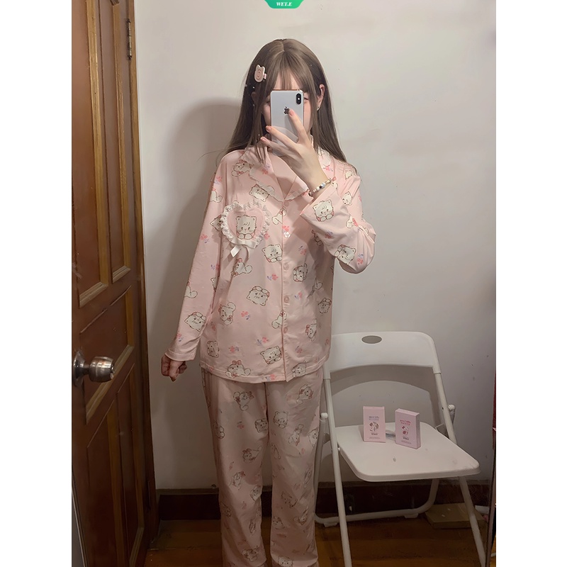 Bộ Đồ Ngủ Tay Dài In Hình Mèo mikko Hoạt Hình Dễ Thương Thời Trang Mùa Đông 2023 Cho Nữ