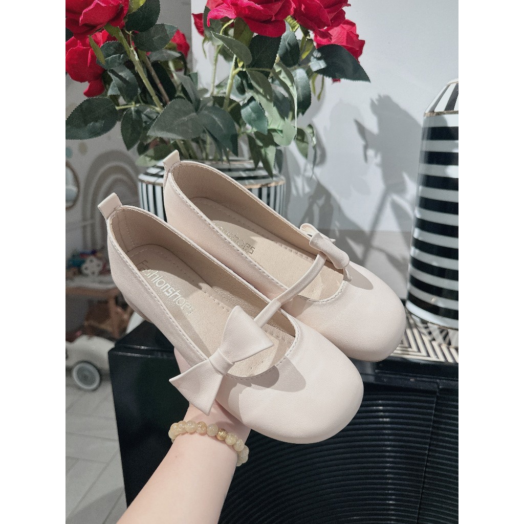 Zinzin3456- Giày tiểu thư mũi tròn đế dẻo chất da mềm quai ngang nơ chéo G801