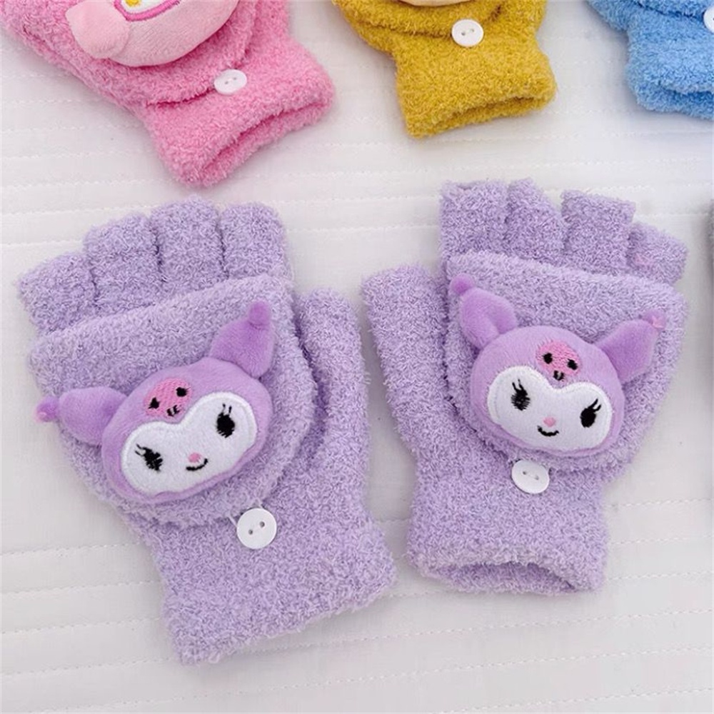 ♫ Găng Tay Mùa đông Sanrio Nhung San Hô Phim Hoạt Hình Dễ Thương Cinnamoroll Kuromi Màn Hình Cảm ứng Nửa Ngón Lật Lên Găng Tay Viết Cho Học Sinh để Làm Quà Tặng
