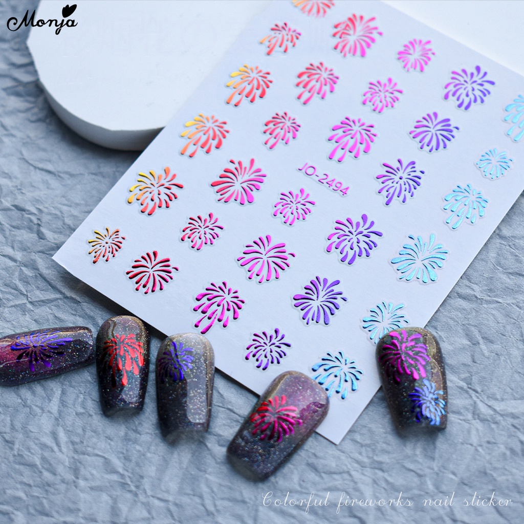 Monja Nhãn Dán Móng Tay Dạng Trượt Tự Dính Họa Tiết Pháo Hoa Màu Vàng / Bạc 6 Màu Sắc