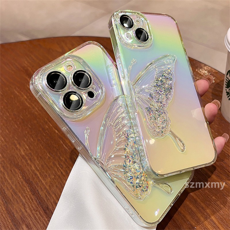 Ốp Điện Thoại Mềm Trong Suốt Hình Bướm 3d Kim Tuyến Nước Cho iphone 15 14 13 12 11 pro max