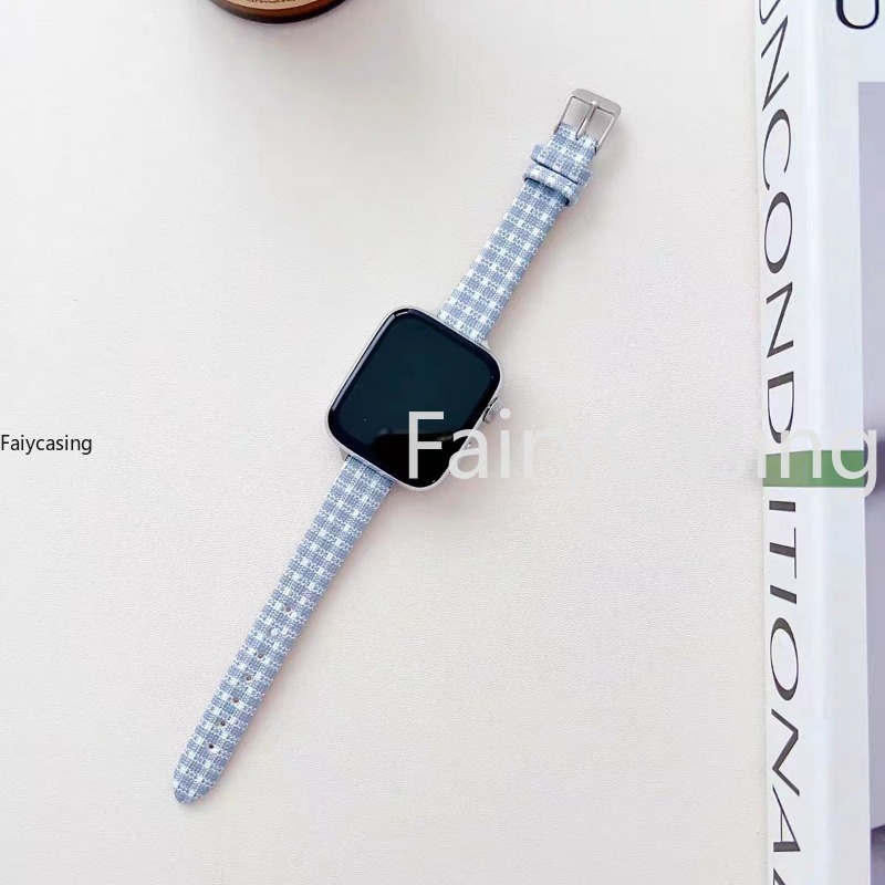 Dây Đeo Đồng Hồ Bằng Da Họa Tiết Caro 49mm series 9 7 8 41mm 45mm 38mm 42mm iwatch se 6 5 4 3 40mm 44mm
