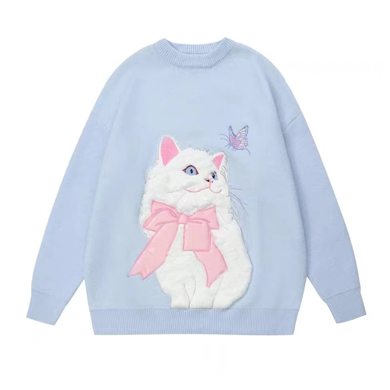 Áo sweater Cổ Tròn Dáng Rộng In Hình Mèo Thời Trang Mùa Thu Cho Nữ