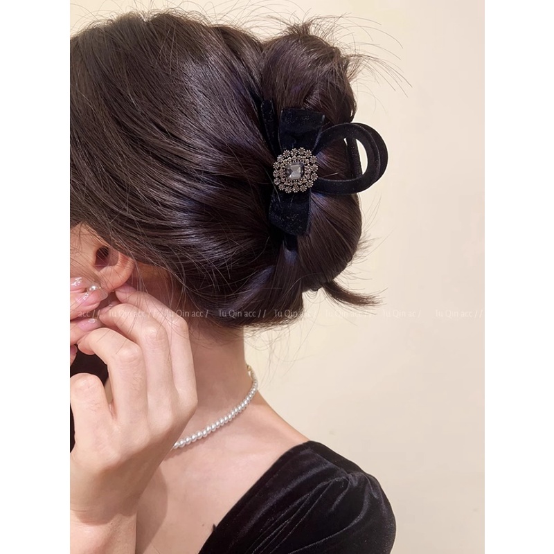 Kẹp Tóc Nơ Nhung Đính Đá Thời Trang Thu Đông