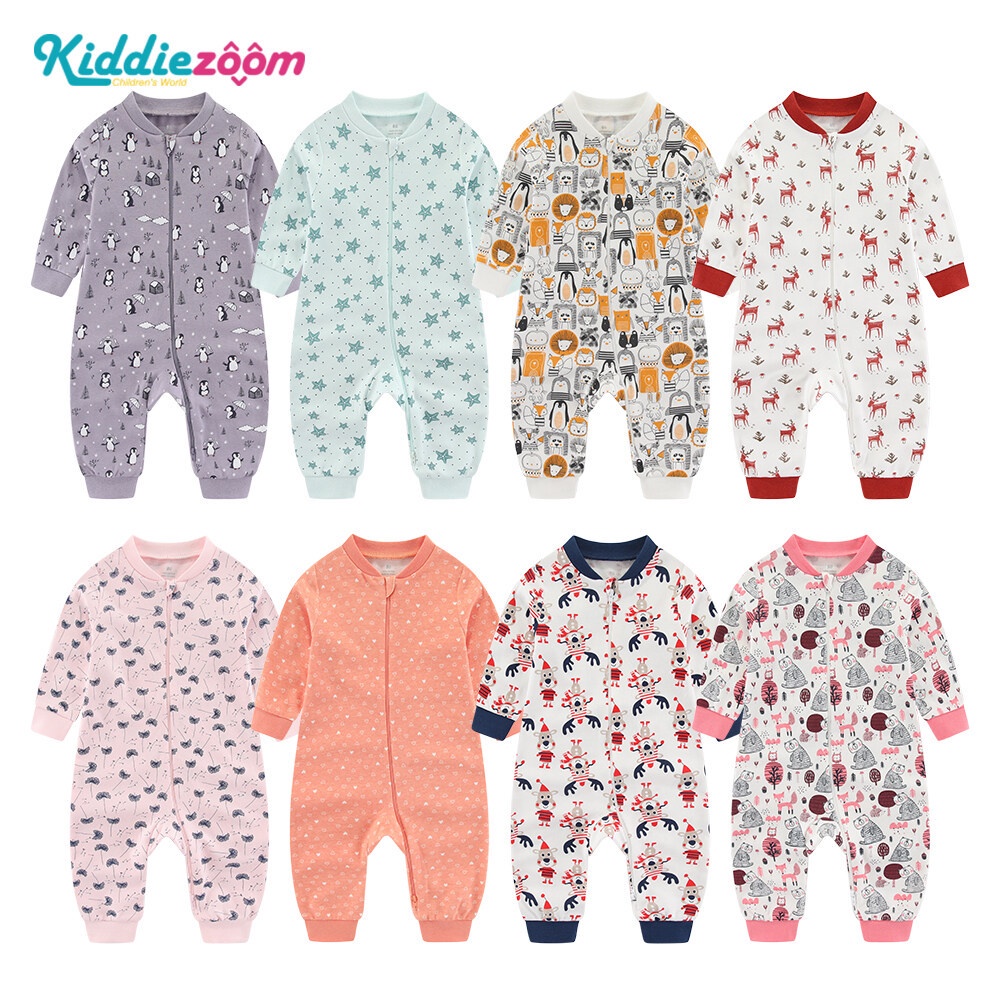 Bộ Áo Liền Quần Tay Dài Chất cotton Có Khóa Kéo In Hoạt Hình Phong Cách Giáng Sinh Thời Trang Thu Đông Cho Bé Sơ Sinh