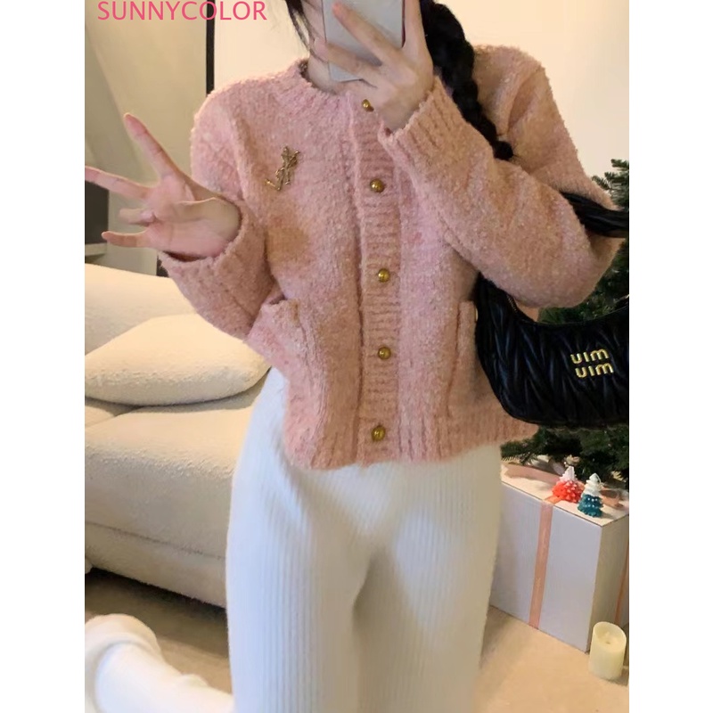SUNNYCOLOR Áo Len áo khoác cardigan Thời trang Cổ điển Korean Stylish WMY23A0O9N 42Z231021
