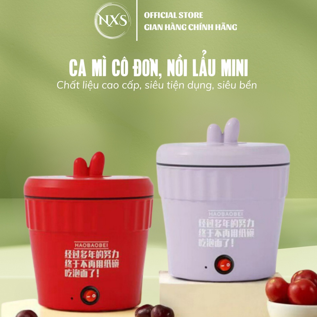 Nồi lẩu điện mini đa năng, ca nấu mì, cốc ăn lẩu Cô Đơn hotrend Trung Quốc dung tích 1.5L công suất 500W phủ chống dính