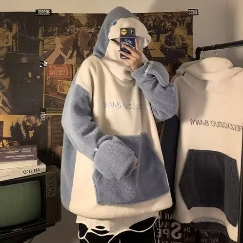 Áo Khoác Nam Dáng Rộng In Hình Cá Mập Phong Cách retro Áo Khoác Hoodie Dáng Rộng Kiểu Hình Ếch Dễ Thương Phong Cách Harajuku Thời Trang Cho Nam Nữ