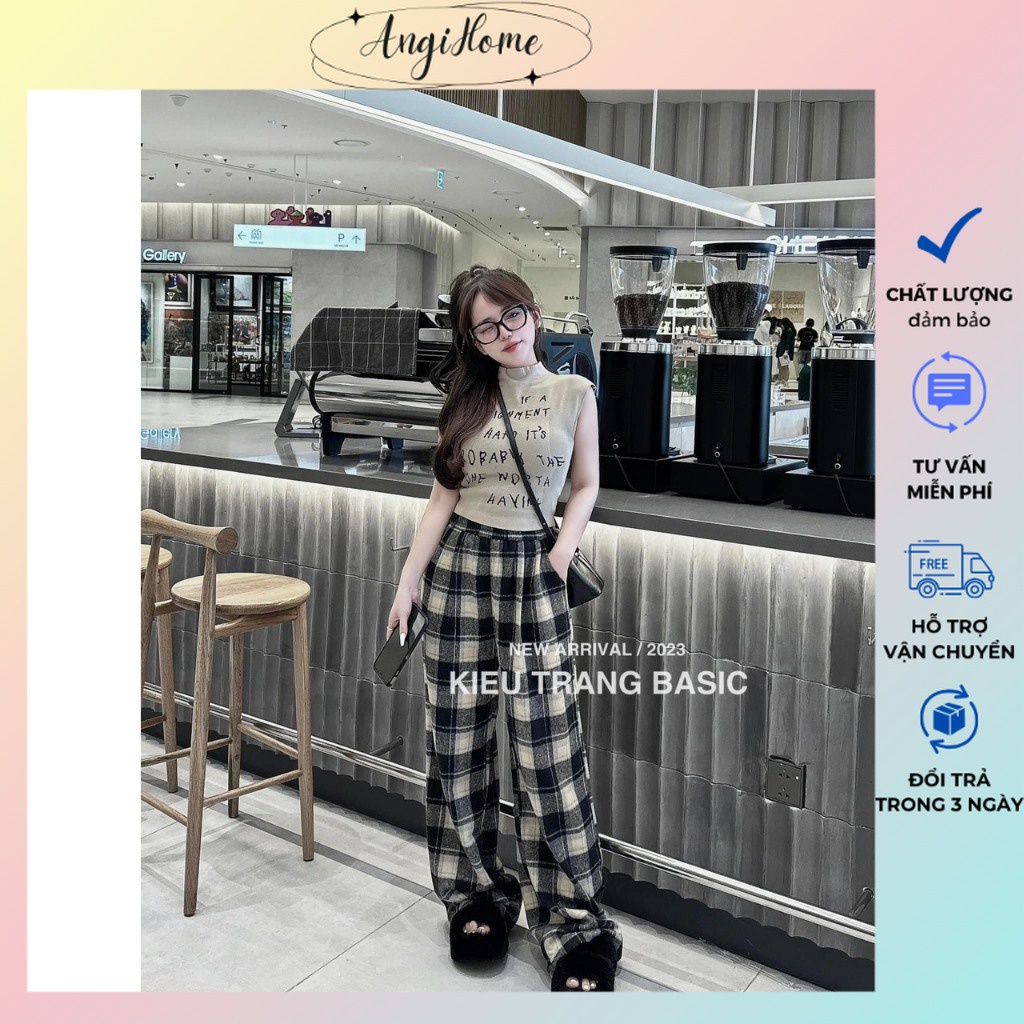 SET ÁO KEM CHỮ SÁT NÁCH + QUẦN CARO SUÔNG ANGIHOME