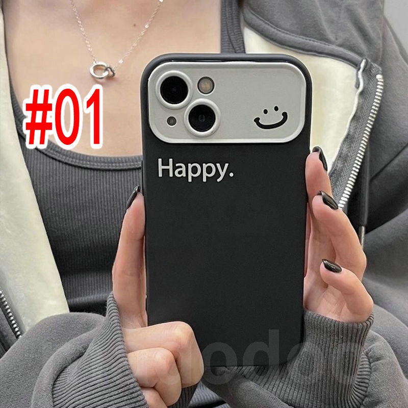 Ốp lưng Samsung Galaxy A54 A34 A24 A14 A73 A53 A33 A23 A72 A52 A52S A32 A22 LTE M32 M22 4G 5G simple Smile Hello Happy Large window Black White Full Fine Hole lens Anti-drop Protection Phone Case Cover DSC 01