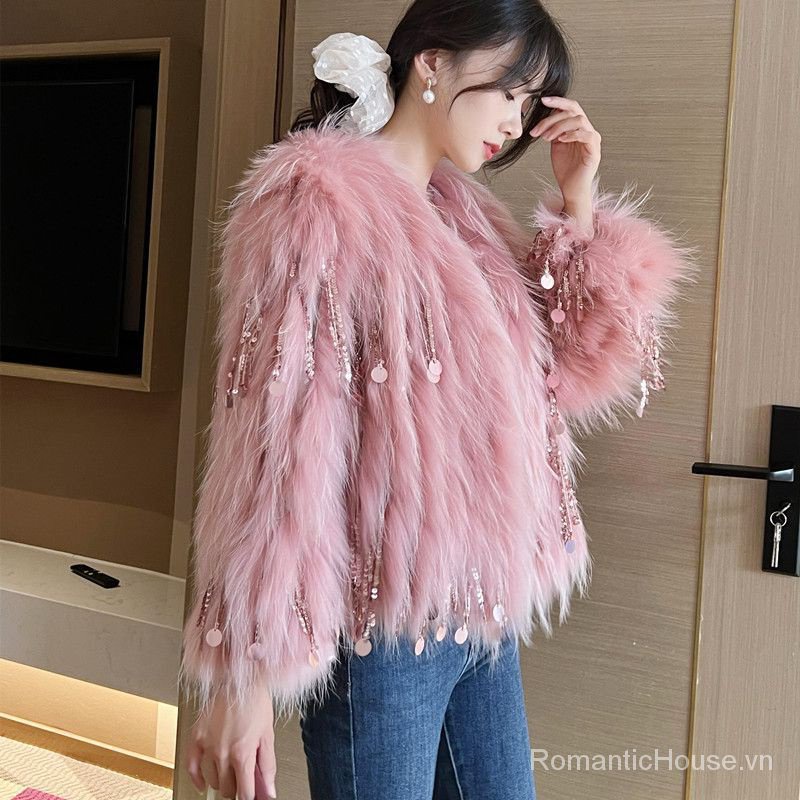 Áo Khoác Lông Cáo Cao Cấp Dáng Ngắn Phối Tua Rua Thời Trang Mùa Đông 2022