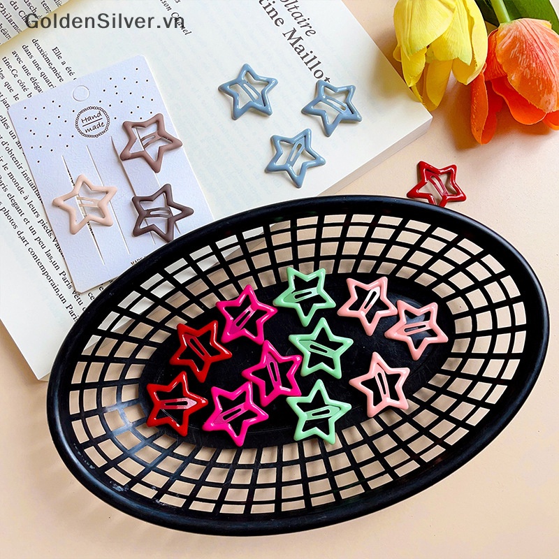 Set 10 Kẹp Tóc Vàng Bạc y2k Phát Sáng Trong Bóng Tối Hình Ngôi Sao / Trái Tim / Kẹp Tóc bb vn