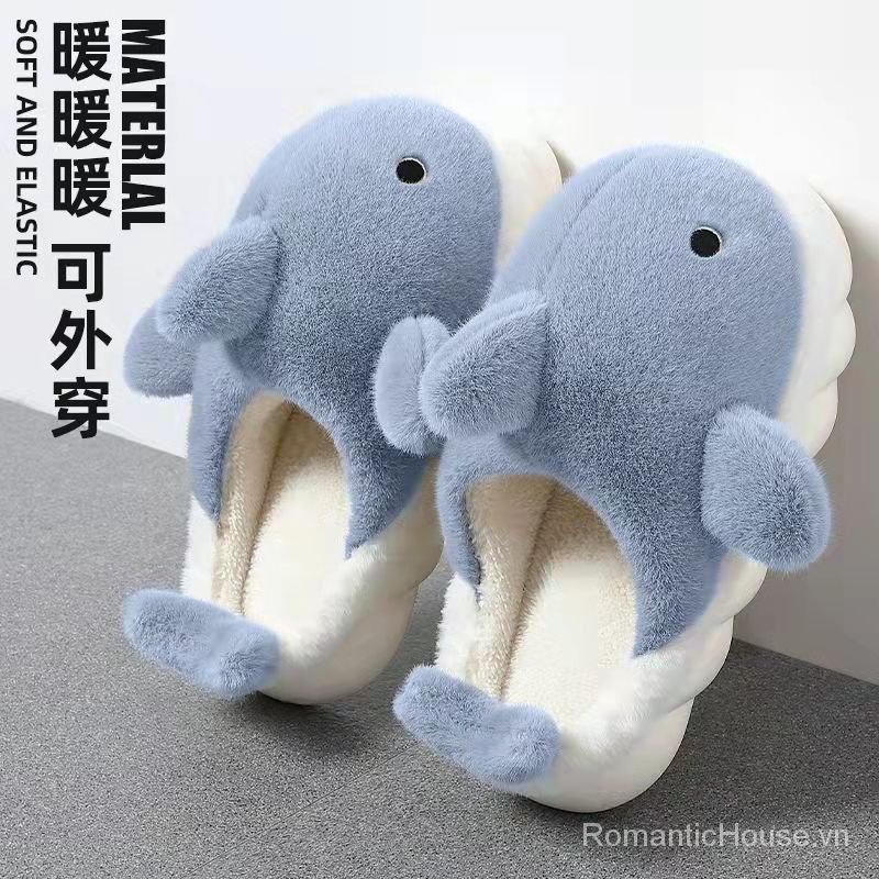 Dép Bông Đi Trong Nhà Chống Trượt Hình Cá Mập Dễ Thương Thời Trang Thu Đông 2023