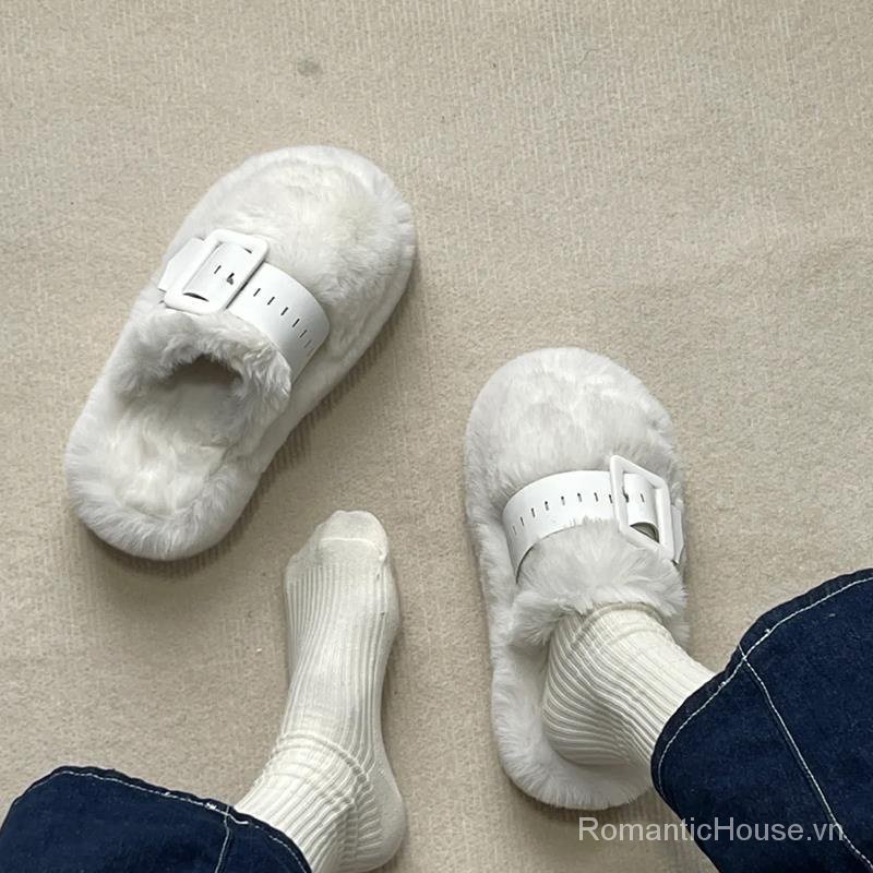 Dép cotton Bít Mũi Đế Dày Phong Cách Hàn Quốc Thời Trang Thu Đông Mới 2022 Dành Cho Bạn Nữ