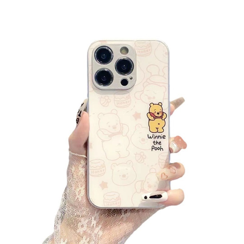 Ốp Điện Thoại Mặt Kính Hình Gấu winnie / Chó Cho iphone 15promax 14Pro 13promax 12 11 7 8plus xsmax xr