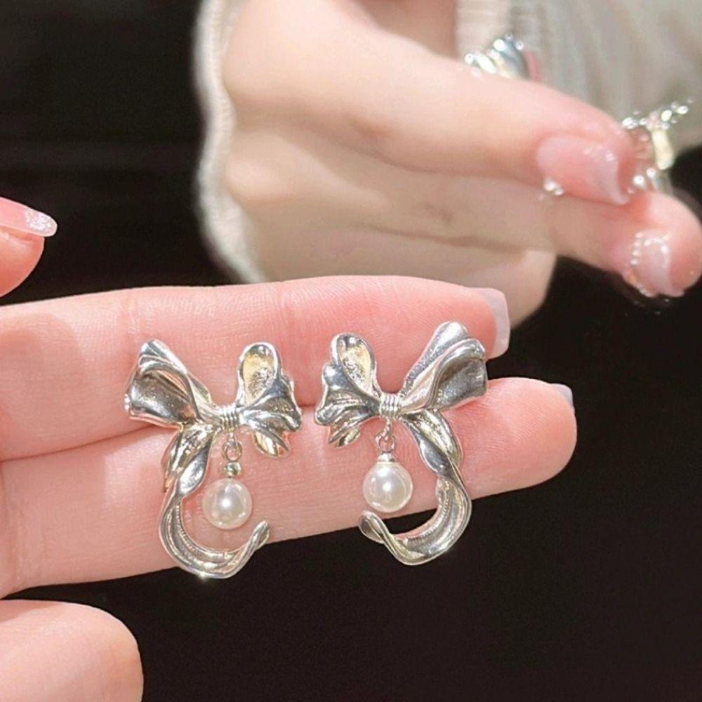Sweetjohn Khuyên Tai Bạc Hình Nơ vintage Thời Trang
