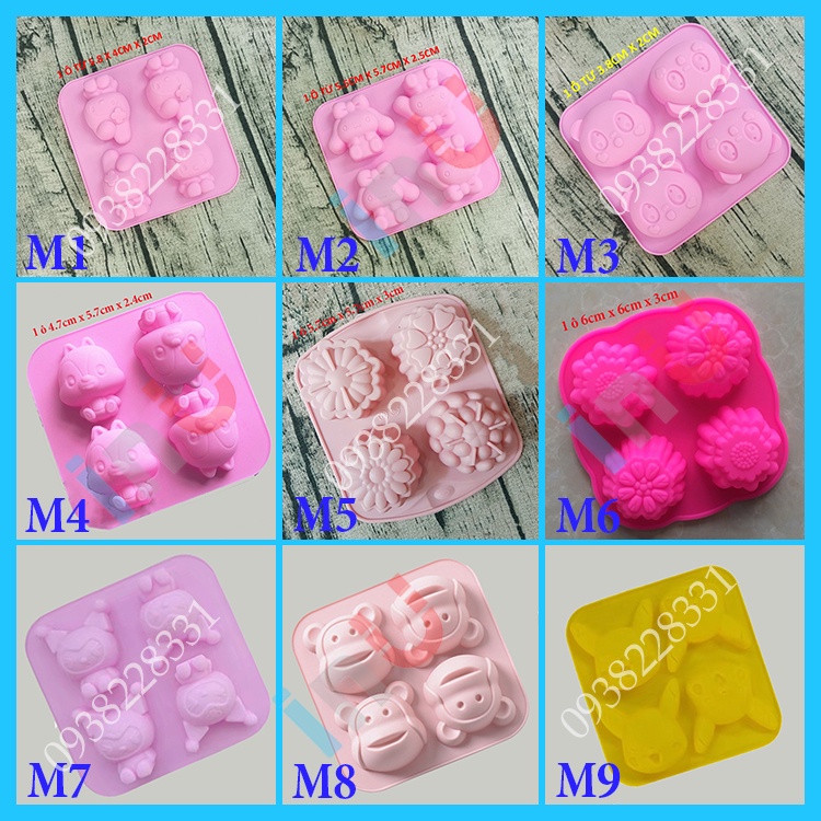 HCM - Khuôn silicon hoạt hình Kuromi, thỏ melody, gấu dâu, pokemon, Doremon đổ rau câu pudding, nướng bánh bông lan BSI