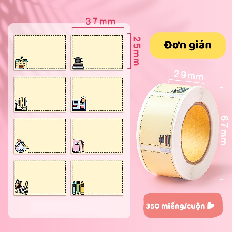 Cuộn sticker 350 nhãn dãn ghi tiêu đề, nhãn vở, tem dán chai lọ nhiều mẫu họa tiết hoạt hình dễ thương - Mã C