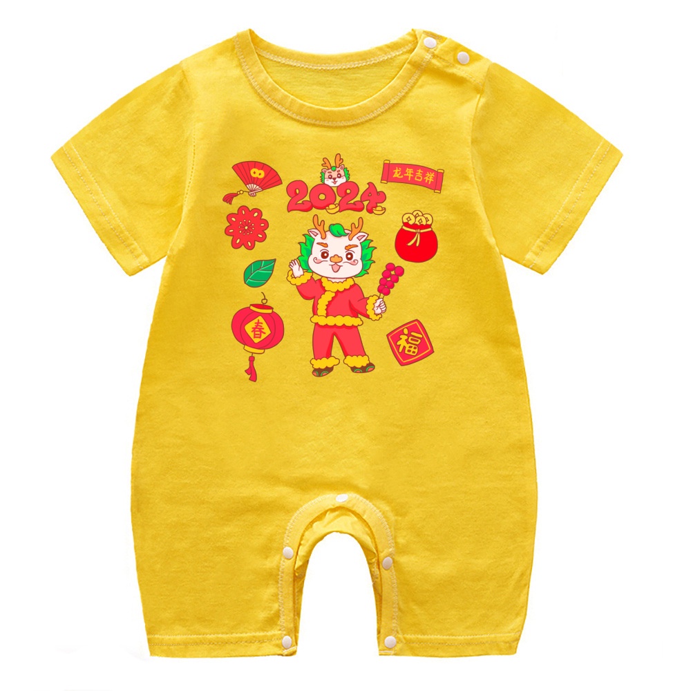 Áo Liền Quần Bằng cotton Mềm Mại In Hình Rồng cny Năm Mới 2024 Cho Bé Sơ Sinh