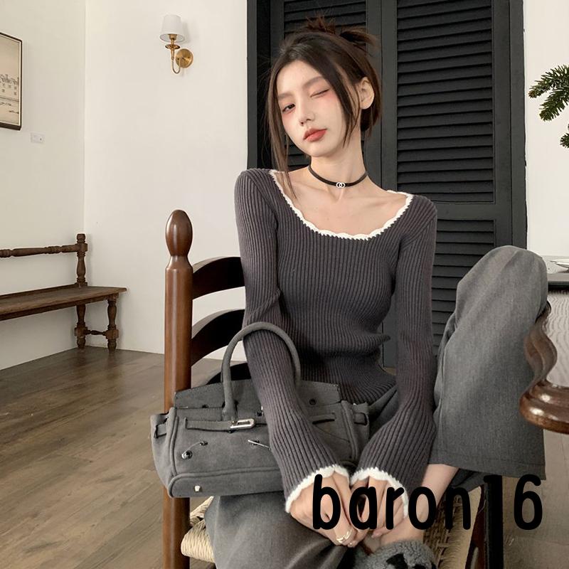 Áo Len Tay Dài Cổ Tròn Phối Màu Thời Trang Vải Dệt Kim Cho Nữ