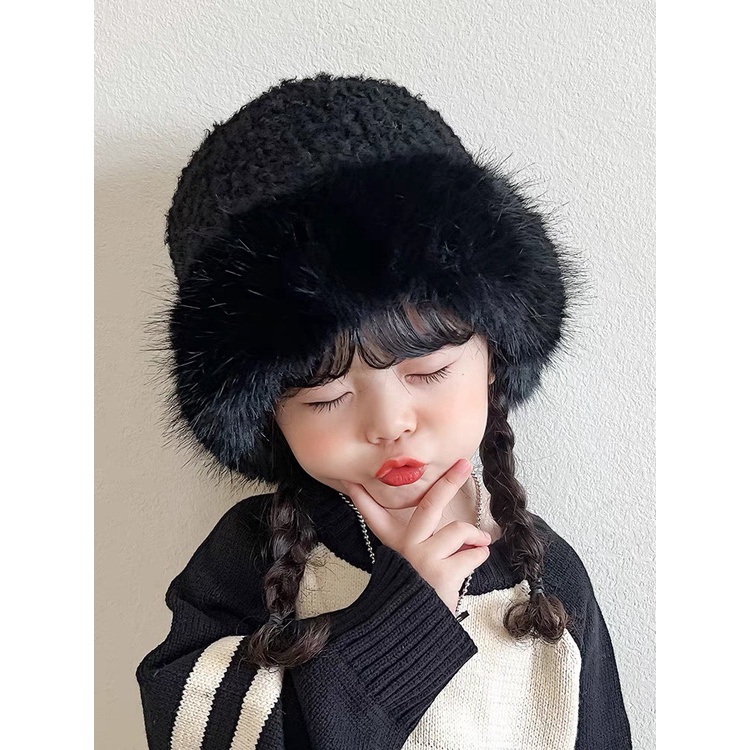Nón beret phủ lông nhân tạo giữ ấm tai xinh xắn thời trang mùa đông, nón tai bèo phong cách thu đông