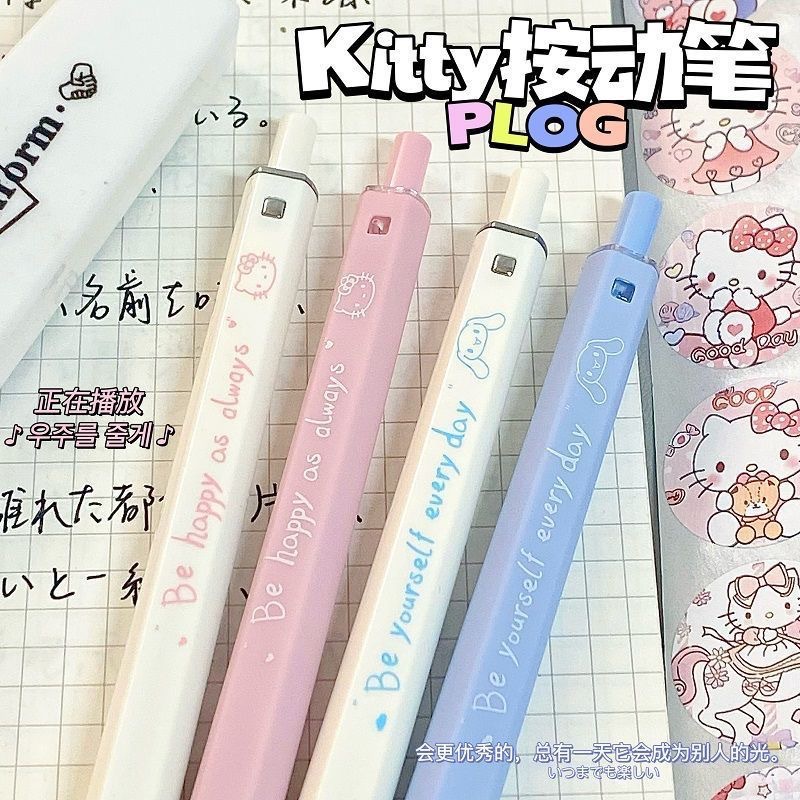 Sanrio Mèo Hello Kitty Dễ Thương Cinnamoroll Vuông Báo Chí Đen 0.5 Mm Bút Gel Học Sinh Đơn Giản Bút Viết-top3C01