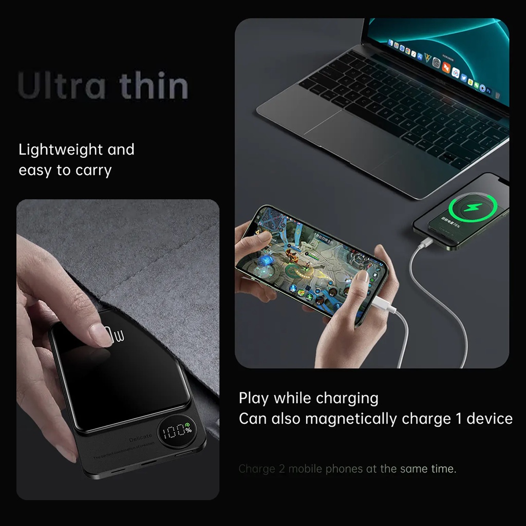 Original PD 20W Pin Sạc Dự Phòng Không Dây Delabo 10000mAh Từ Tính Cho iphone 15 14 13 12 pro max 5000mAh Power Bank