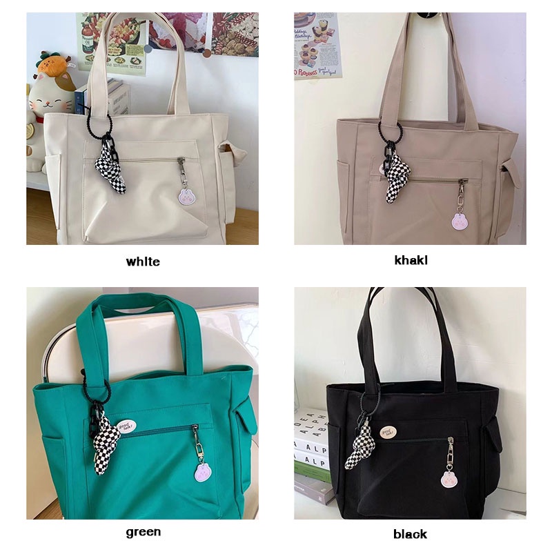 Yadou Túi Xách nylon Nhiều Ngăn Sức Chứa Lớn Chống Thấm Nước Màu Trơn Đơn Giản Cho Học Sinh